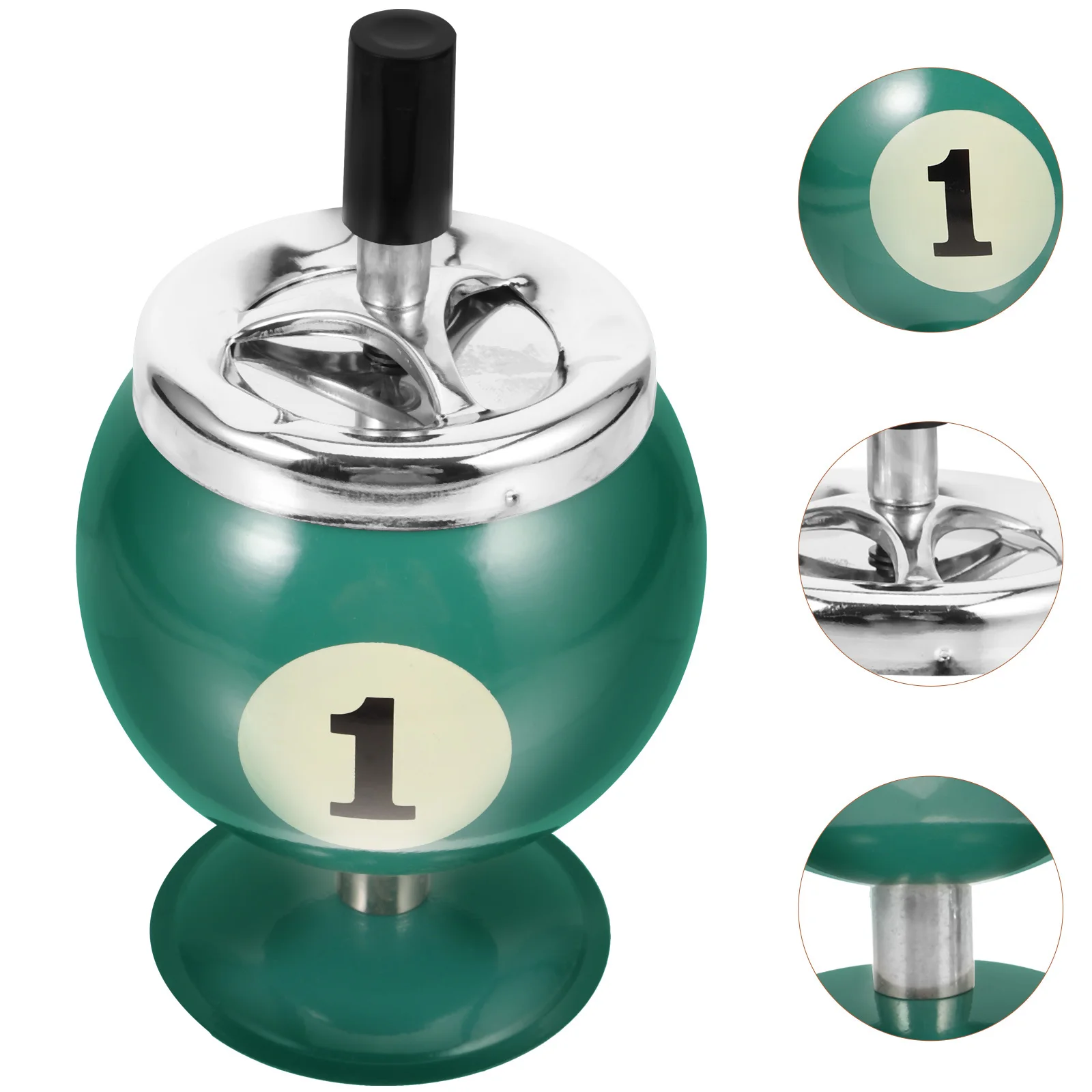 

Billiards Ball Shaped Metal Ashtray Desktop Holder For Home Office Portable Cigarette Container Windproof Automatic