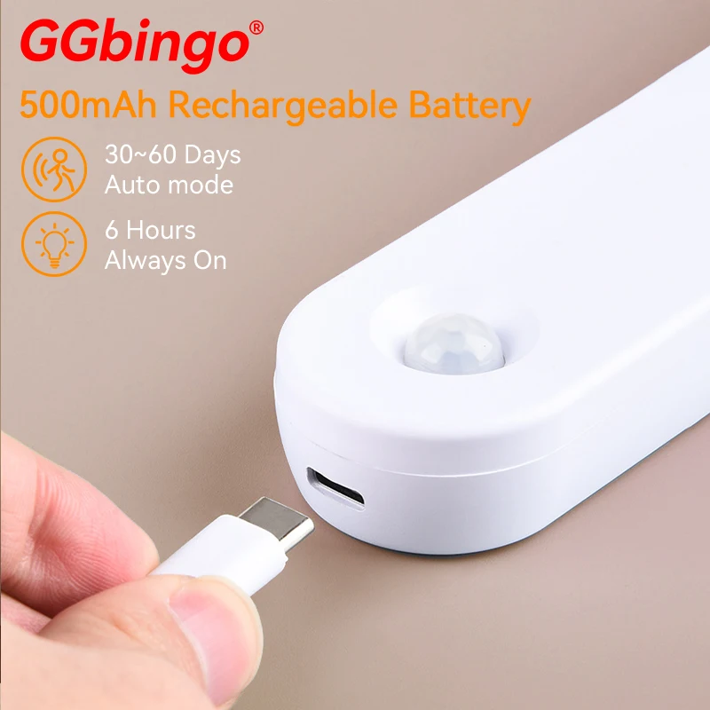 ไฟกลางคืน LED ชาร์จผ่าน USB พร้อมเซ็นเซอร์ตรวจจับความเคลื่อนไหวของร่างกายมนุษย์ สำหรับบันได ตู้เสื้อผ้า ห้องนอน