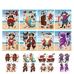 8-24sheet crea i tuoi adesivi pirata per ragazzi e ragazze fai da te Captain Face Puzzle Jigsaw Sticker forniture per bomboniere per feste di compleanno per bambini