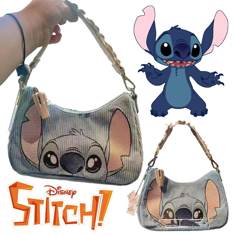 Borsa a tracolla Disney Stitch Borsa a tracolla in velluto a coste per cartoni animati Borsa sotto le ascelle da donna Anime piccola pochette Borse a tracolla Borsa per jeans Regalo per ragazze