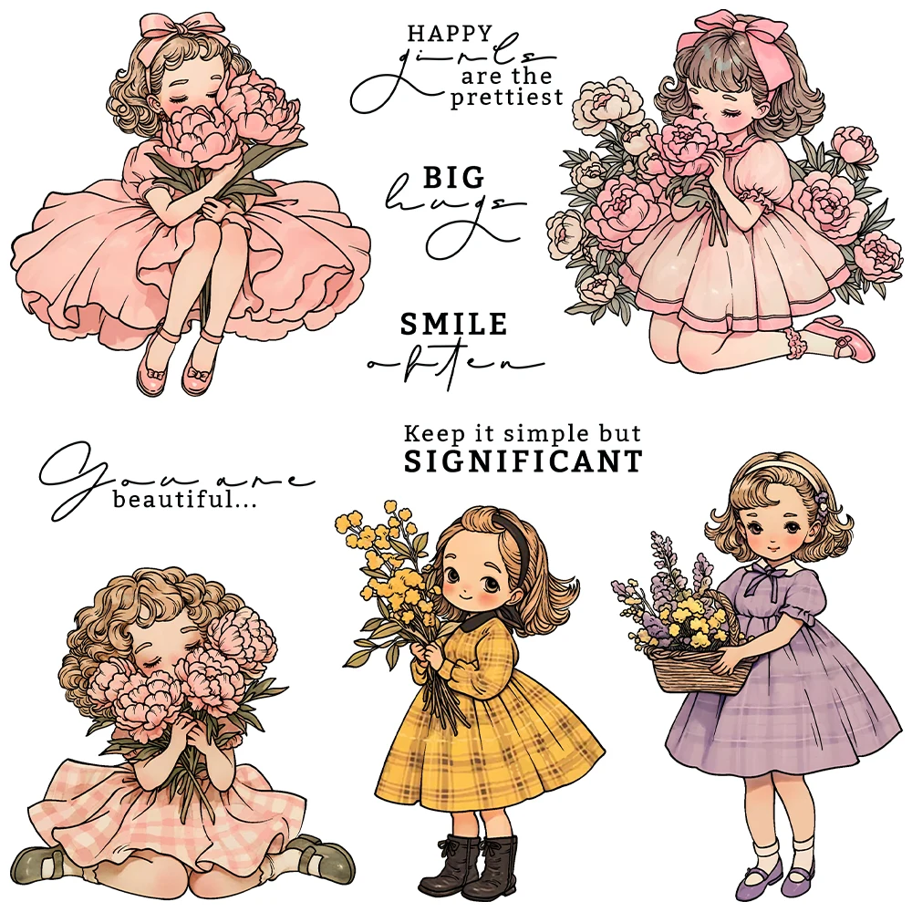 

Mangocraft Lovely Girls In Dress And Flowers Clear Stamp DIY Scrapbooking Supplies Silicone Stamp For Card Making Albums Crafts