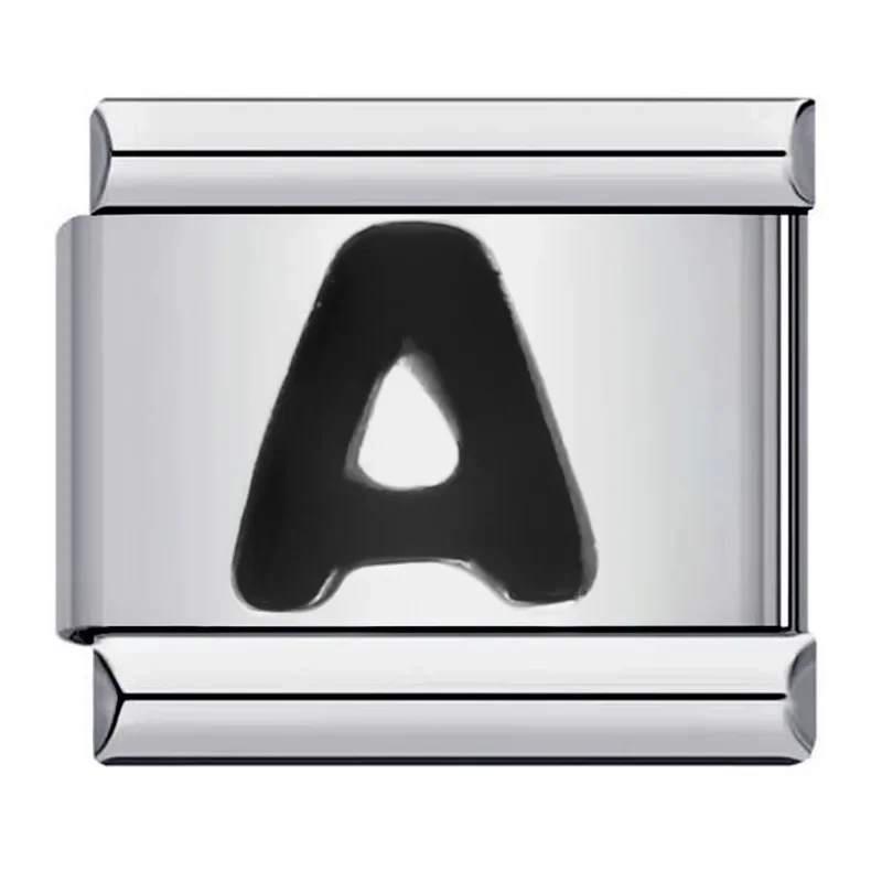 

2025 Fashion DIY Name Black Letters Italian Charm Links Fit 9mm Bracelet Stainless Steel Jewelry Making BT002-1