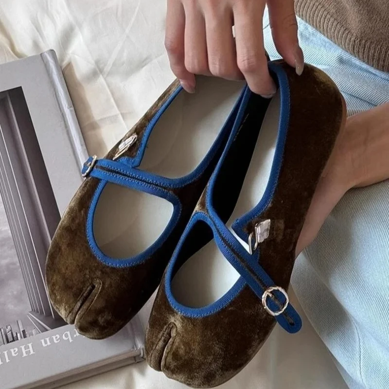 

2025 Women Shoes Round Spilt Toe Shallow Buckle Casual Ballet Shoes Autumn Eelgant Dress Flats Heel Mary Jane Shoes Zapatillas