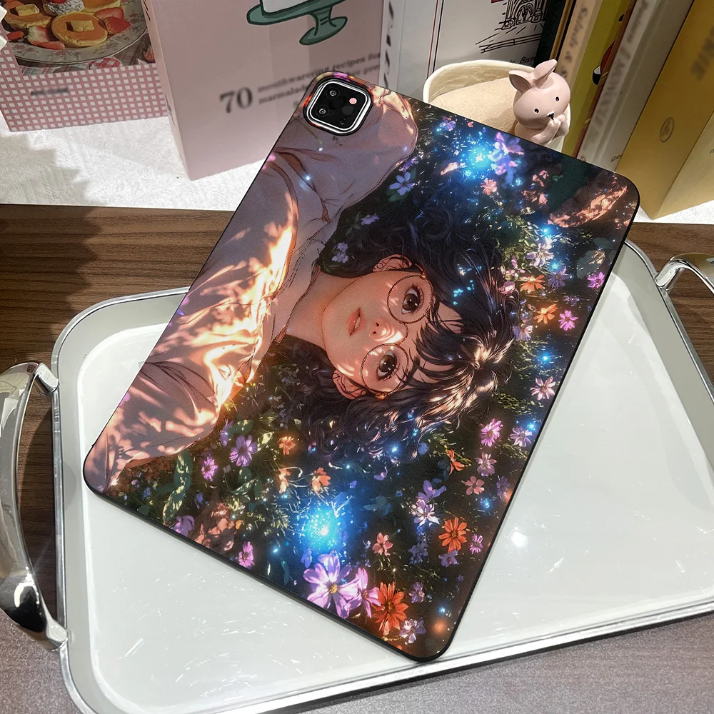 Aesthetic 90s Retro Anime Girl Print Straight Edge Matte Tablet Case For Samsung Galaxy Tab S9 S10 S11 S12 Ultra S12 Plus A9 A11
