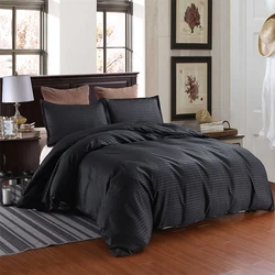 3PC Satin Black Duvet Cover Set Comfortable Bedding (Duvet Cover*1+Pillowcase*2) Bedroom Home Decoration Without Padding/Core