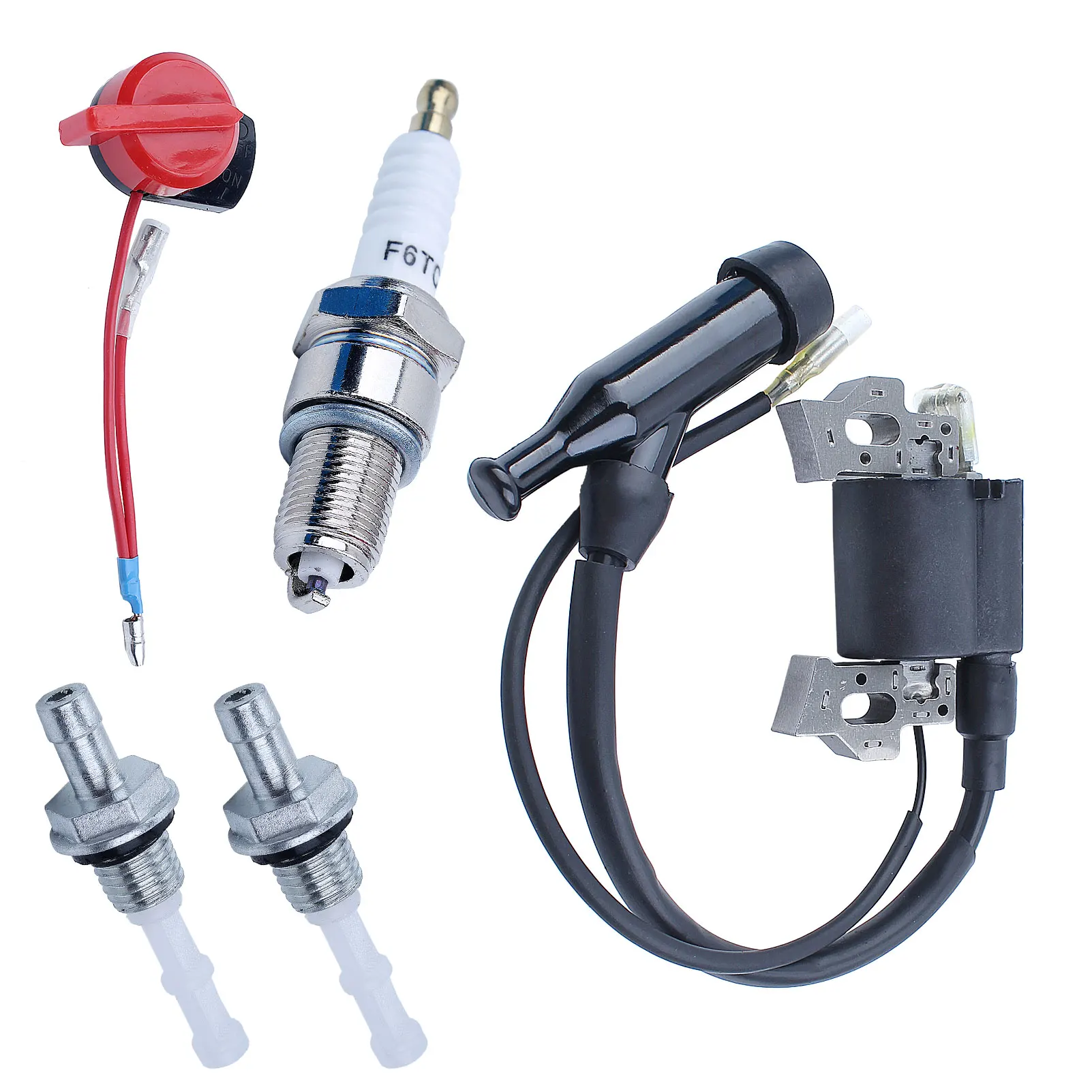 Ignition Coil Spark Plug Starter Switch Kit for Honda GX110 GX120 GX140 GX160 GX200 WA20 168F 170F Engine Motor