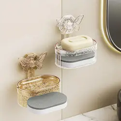 Soap Dish with Butterfly Design Suction Cup Soap Dish Double-layer Butterfly Soap Dish Suction Cup with Quick for No for Drain