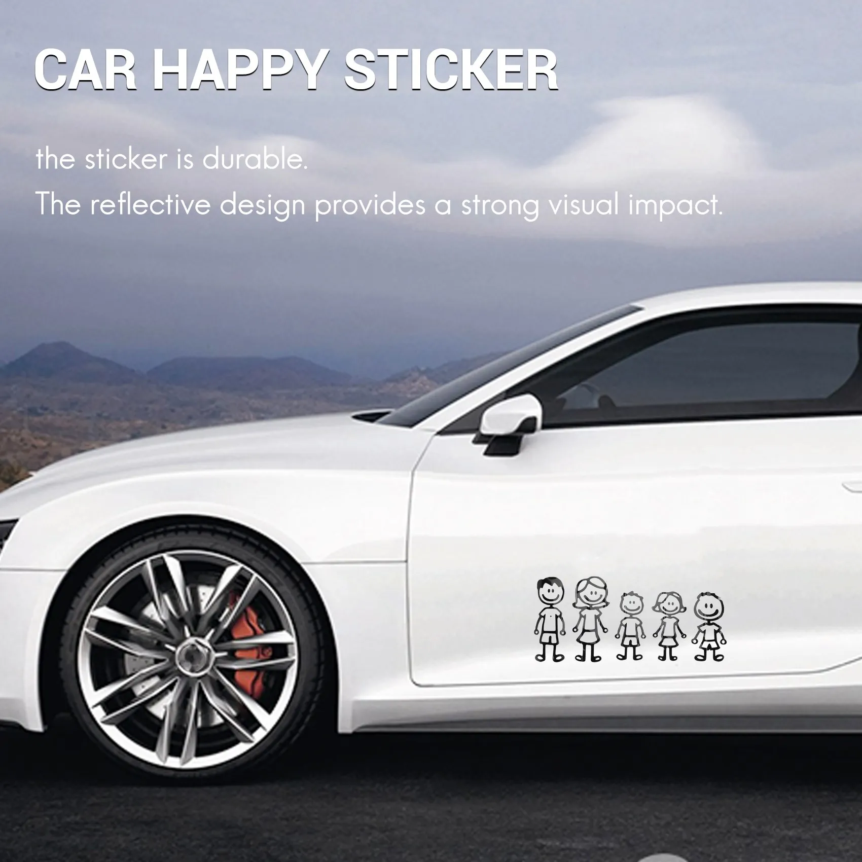 A82U-10 Piece Car Sticker Family With Pet Car Lucky Stickers Stickers For Window (Black)