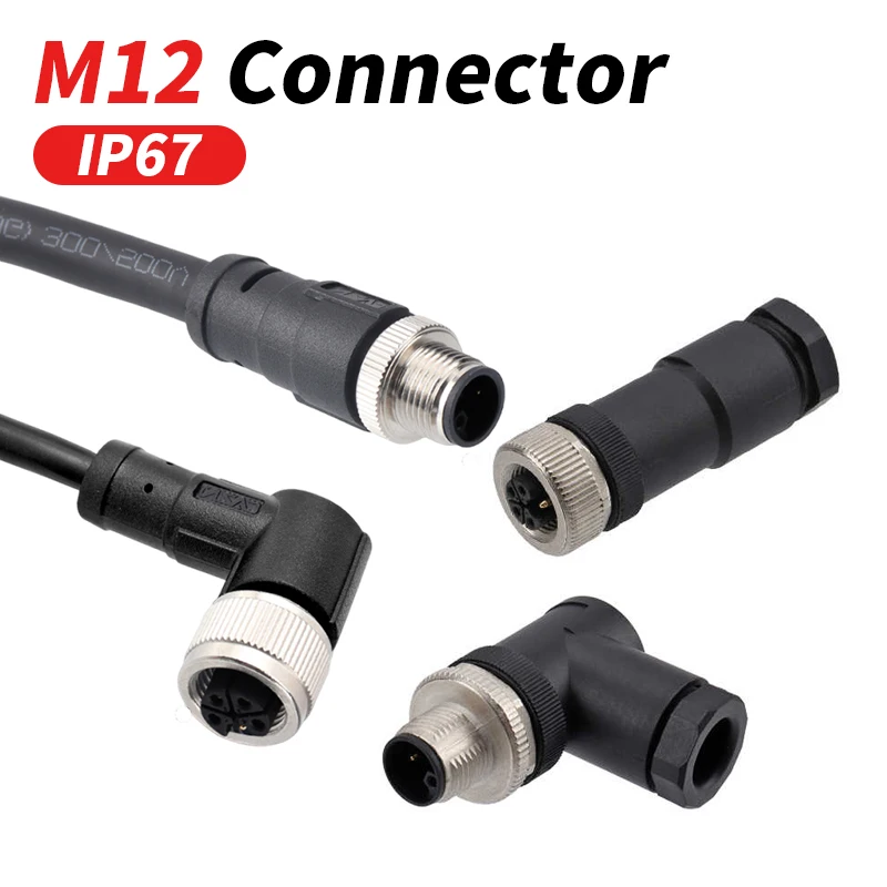 

M12 3 4 5 Pin L-type Connector Cable L-coding Male and Female Docking Aviation Plug Wire Waterproof 2+PE/3+PE/4+PE Flange Seat