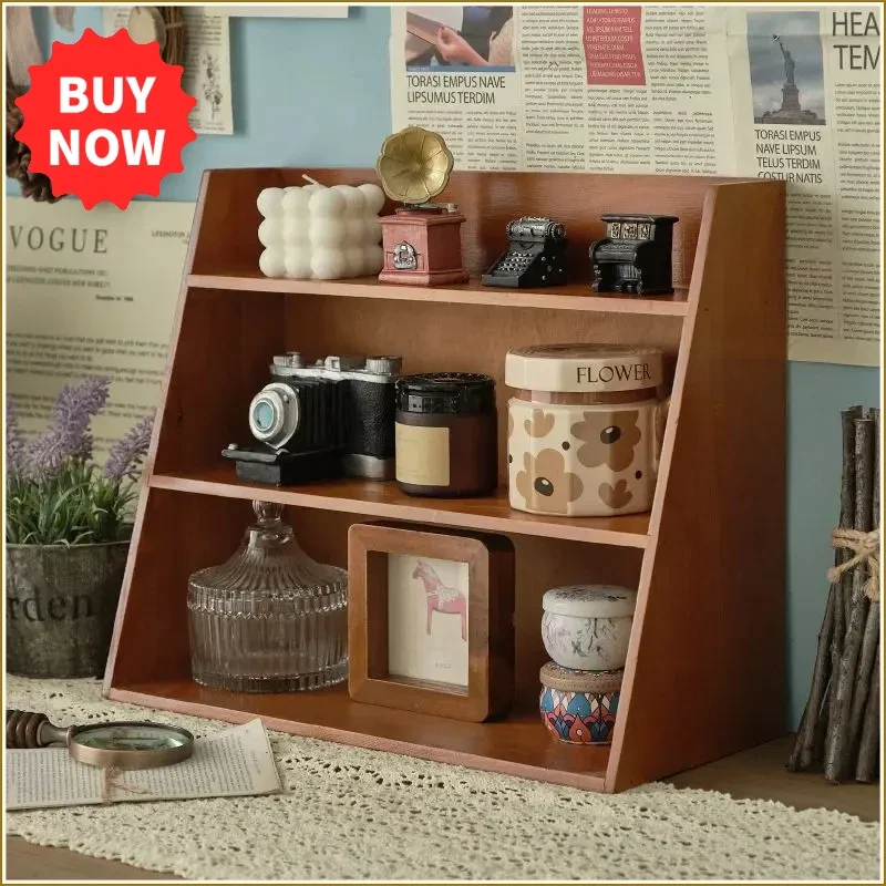 Solid Wood Cosmetics Storage Rack Multifunctional Organizer Desktop Cup Sample Storage Box Multi-layer Wooden Retro Storage Rack