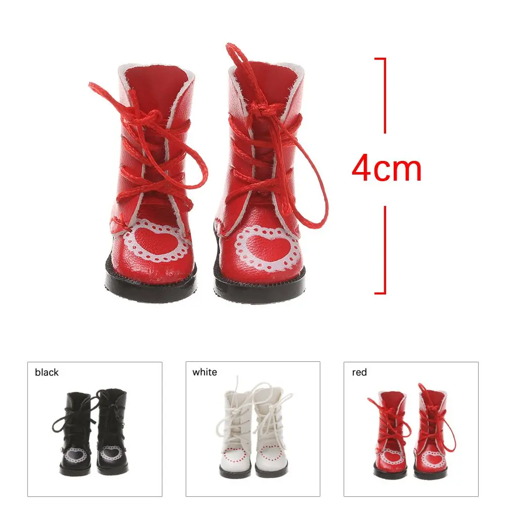 1 Paar Herz Bandage Mini Schuhe Pu Lederstiefel für Puppe Spielzeug Zubehör handgemachte Kinderspiel zeug Geburtstags geschenke