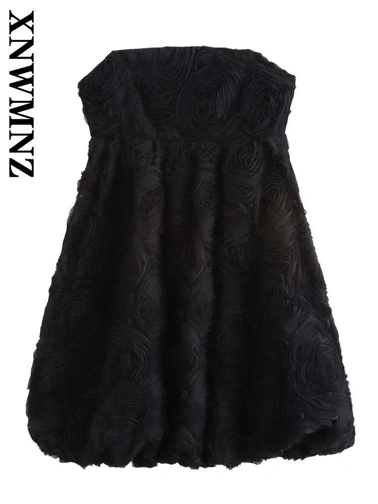 XNWMNZ 2024 Autumn New Female Casual Sleeveless Mini Skirt Top Sexy Woman's Dress Ruffles zipper Strapless dress Dresses Floral