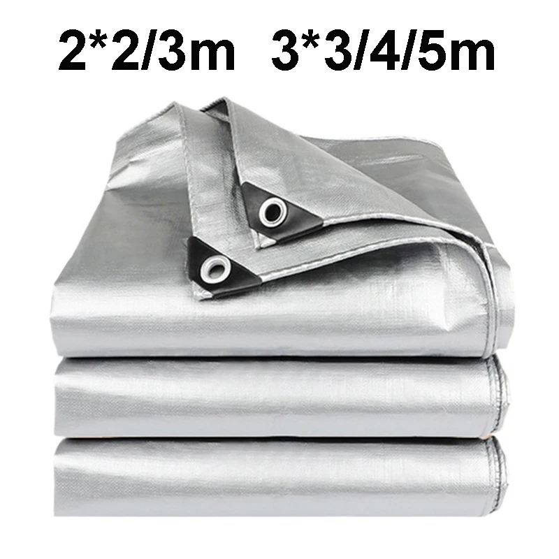 Lona Impermeable Anti-UV Plateada Multiusos 2x2m 2x3 3x3 3x4 3mx5 Toldo Cubierta para Lluvia Parasol para Exteriores Camping