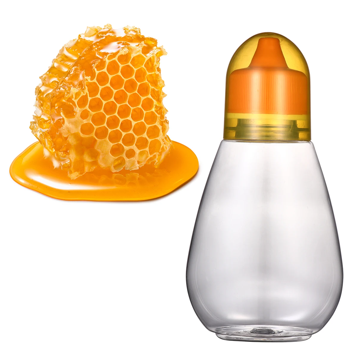 

4pcs Honey Bottle Transparent Plastic Food Storage Spout Bottles Lightweight Reusable Container For Honey Jam Sauce Oil 250G