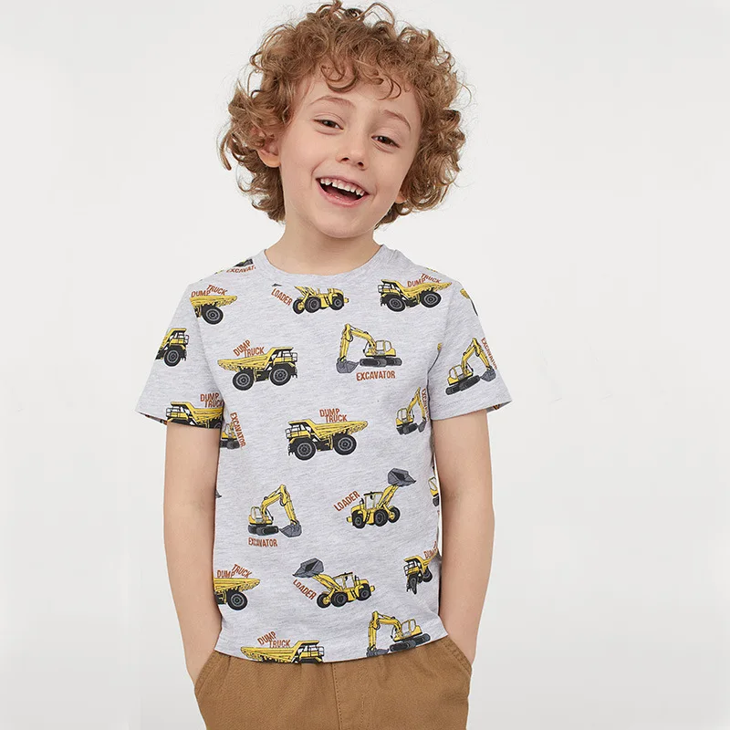 Little maven Summer Boys T Shirt Excavator Pattern Baby Boys Tops Tees 4Years Old for Shorts Sleeve Shirts Cotton Children Shirt