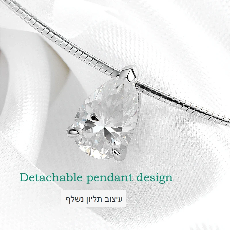Smyoue Pear Cut 3-5CT 100% Real Moissanite Necklace for Women Luxury Jewelry 1.5mm Chain Pendant 925 Sterling Silver Plated 18K