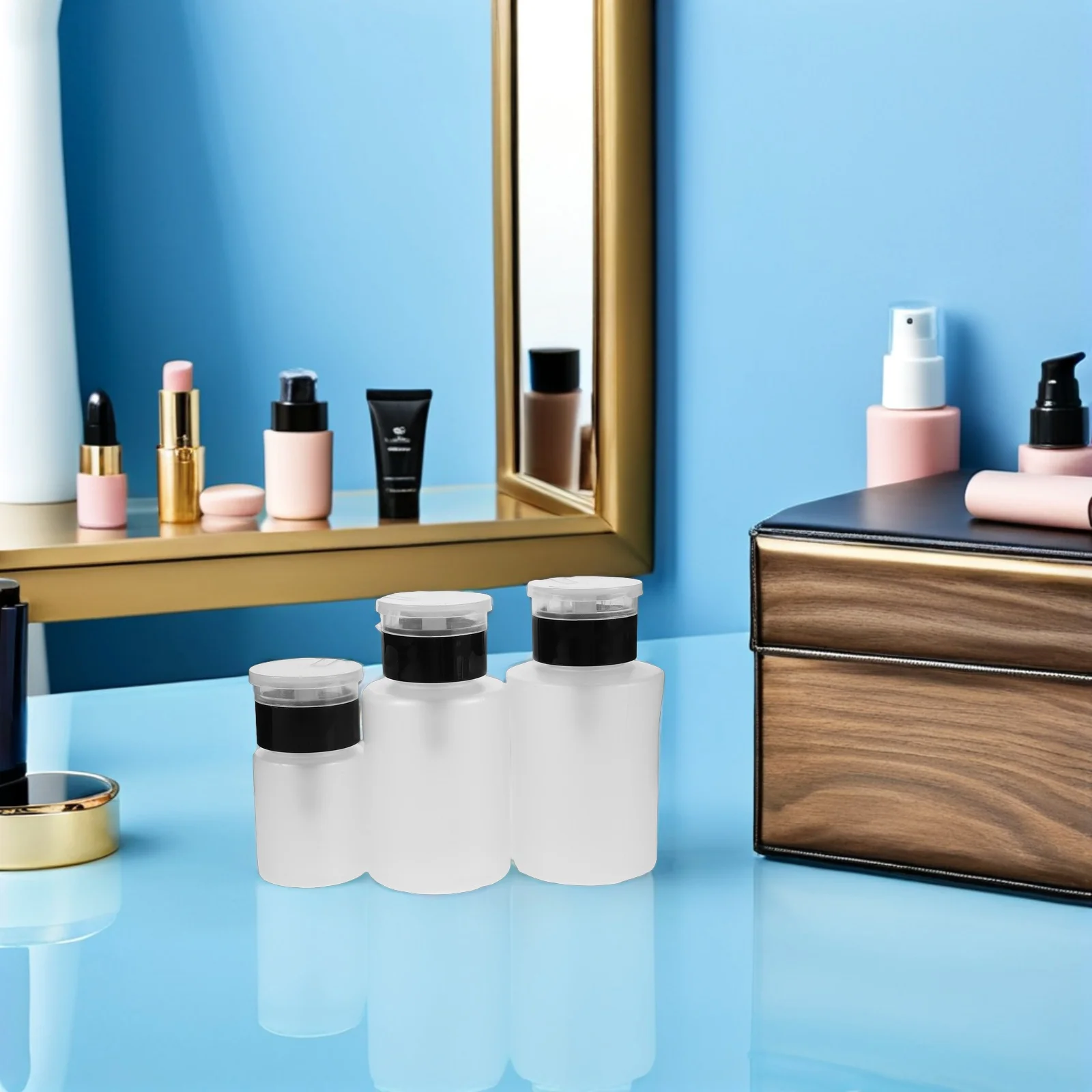 3pcs Nail Polish Remover Dispenser 60Ml 150Ml 180Ml Empty Makeup Pump Bottles Spillproof Push Down Top For Salon Travel Home Use