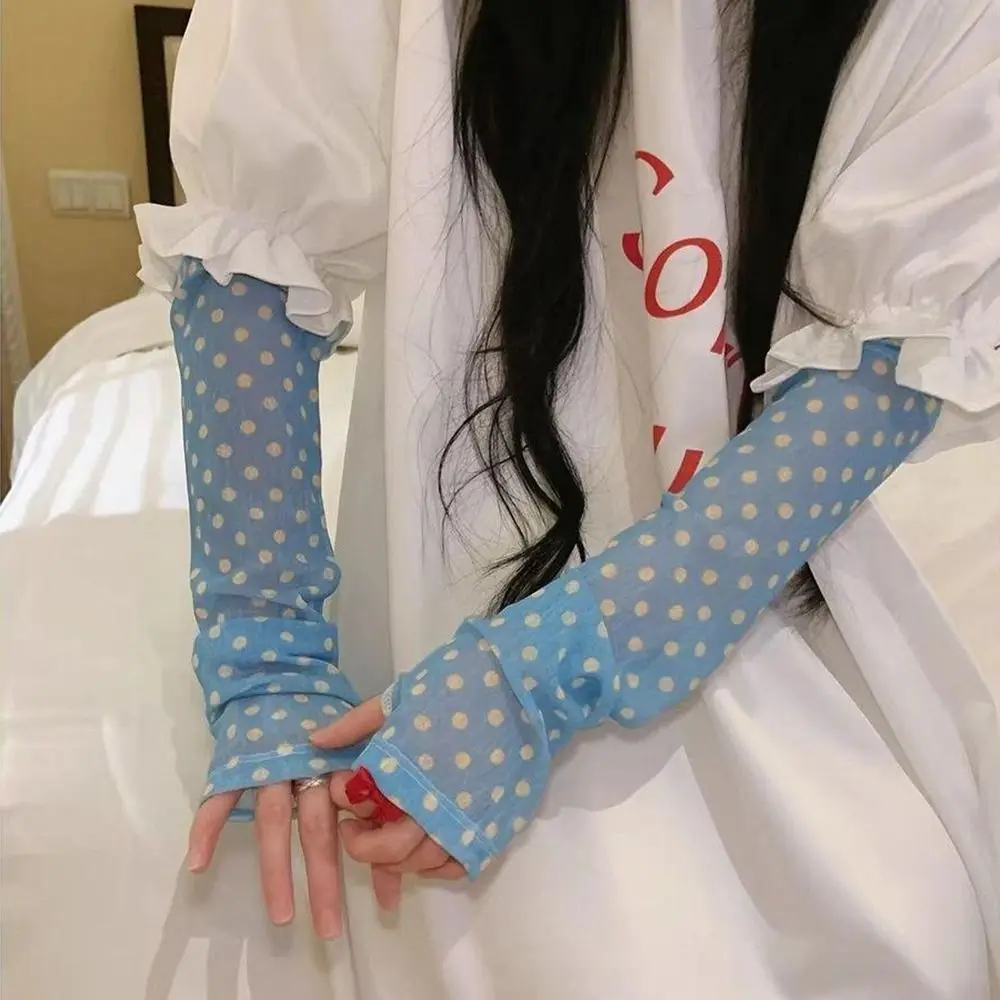 Cute Polka Dot Sunscreen Sleeves Breathable Loose UV Protection Sleeves Mesh Comfortable Outdoor Arm Covers Driving