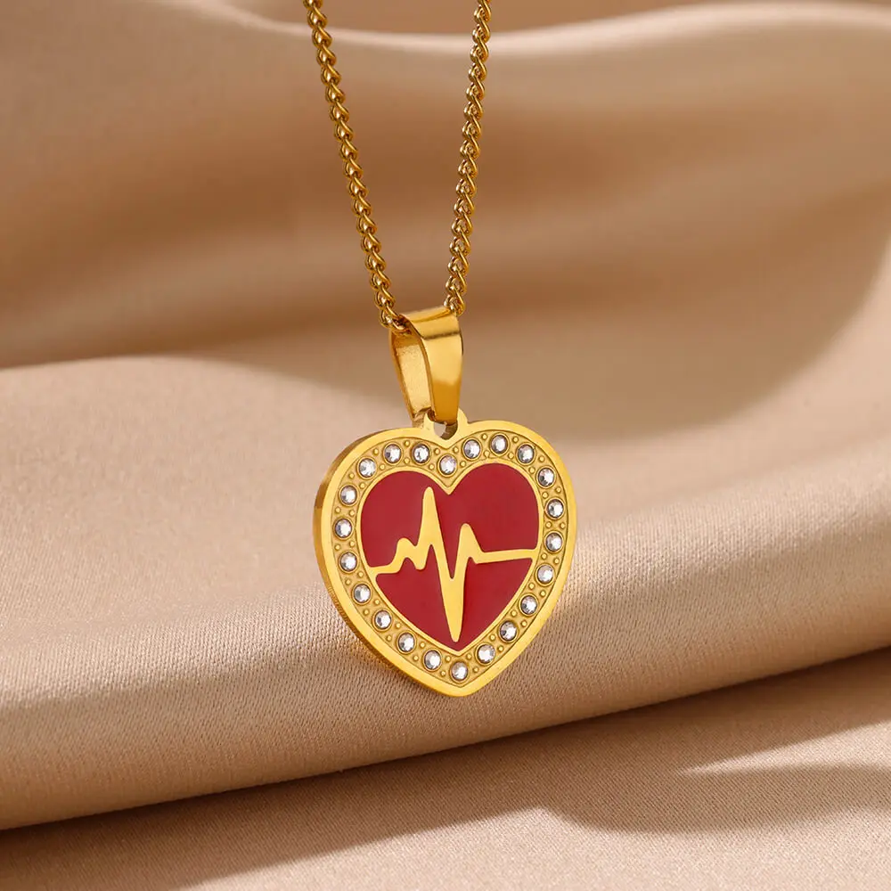 Fashion Heart Pendant Necklaces For Women Gold Color Stainless Steel Chain Heart Ripple Necklace 2024 Trend Jewelry Party Gift