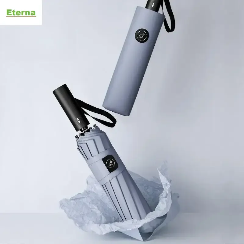 High-end 12 Ribs Automatic 3 Fold Umbrella Enlarged Thickened Stormproof Rainproof Sturdy Business Car