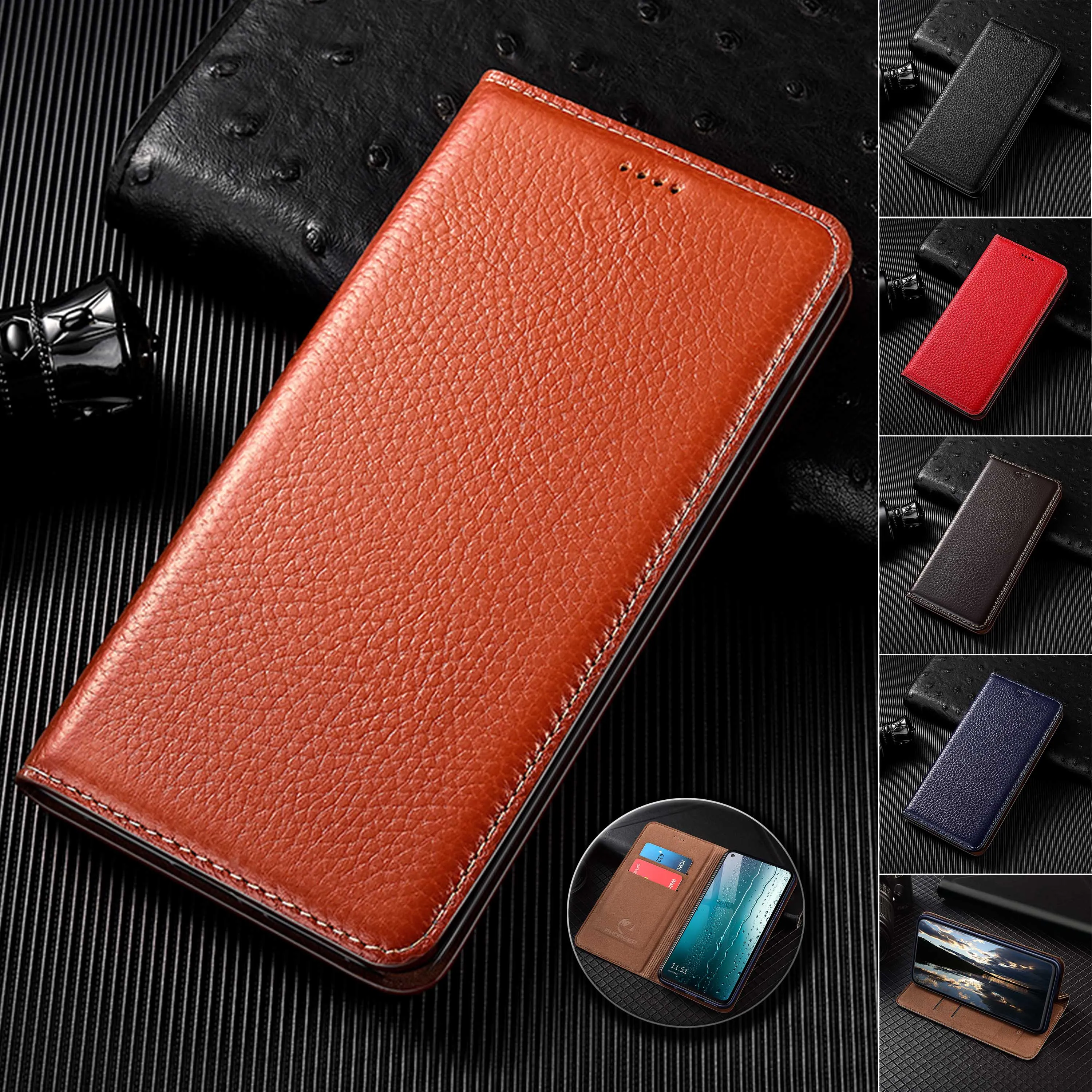 

For Xiaomi Civi 1S 2 3 4 5 Mix 2 2S 3 4 CC9 CC9E Mi A1 A2 A3 Pro Lite Large Lychee Pattern Of Genuine Leather Flip Phone Case
