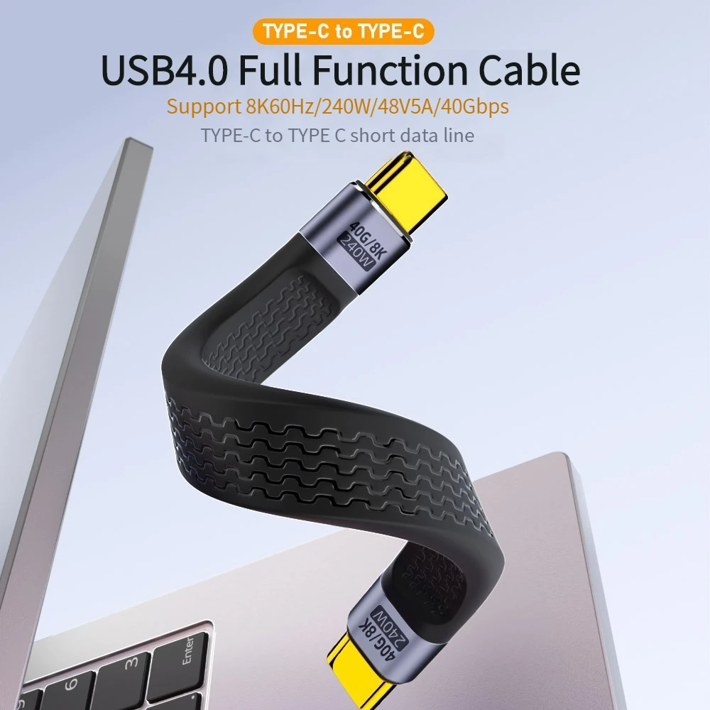 Type-C USB4 40Gbps 8K@60Hz Display Thunderbolt3 Data Cable PD3.1 240W Fast Charging Flexible Cord for USB-C Laptop Docking Hub