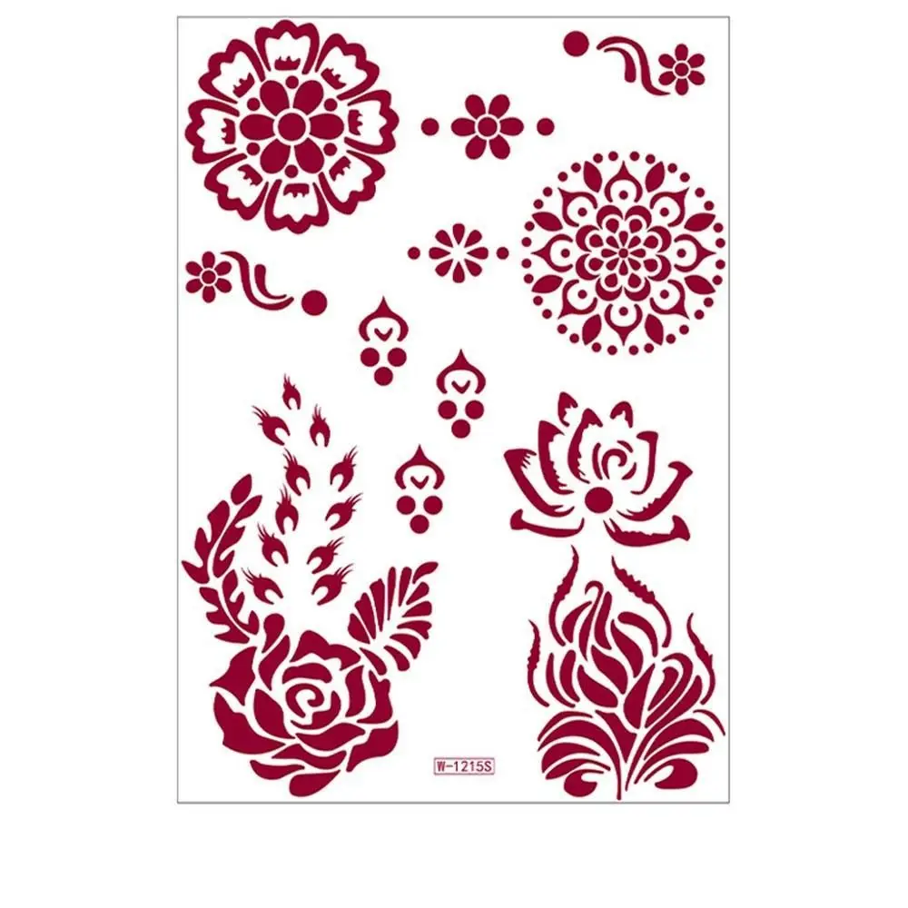 الفن ريشة الدانتيل الأبيض البني الأحمر المعصم الرقبة الدانتيل وهمية الوشم زهرة وهمية الوشم المؤقت الحناء لصاقات وشم #1