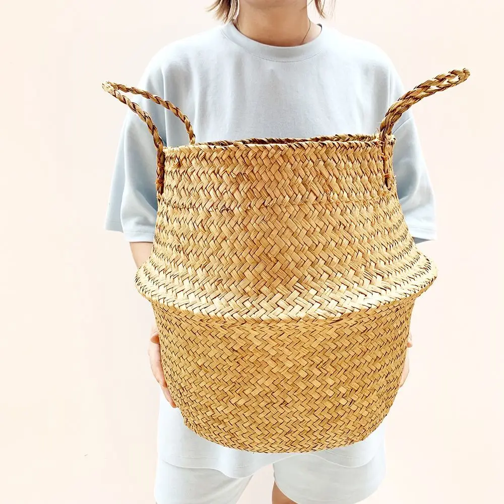 Aufbewahrungskorb aus Korbgeflecht, Rattan, zum Aufhängen, Blumentopf, faltbar, für Wäsche, Pflanzen, Stroh, gewebt, Heimdekoration