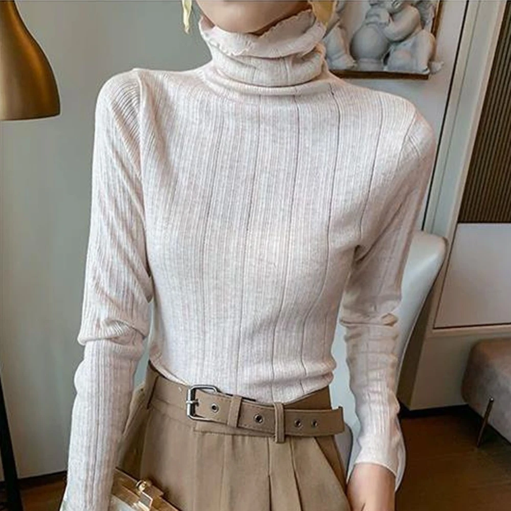 

Long Sleeve Shirts Women Fungus Line Irregular Hem Knitted Slender Bottoming Tees Chic Fashion Solid Knitting Sweater X-G-Xinde