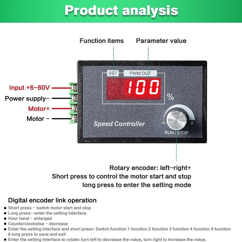 PWM DC Motor Speed Controller 6-60V 30A With Digital Display & Robust PCB - Perfect For Various Machines