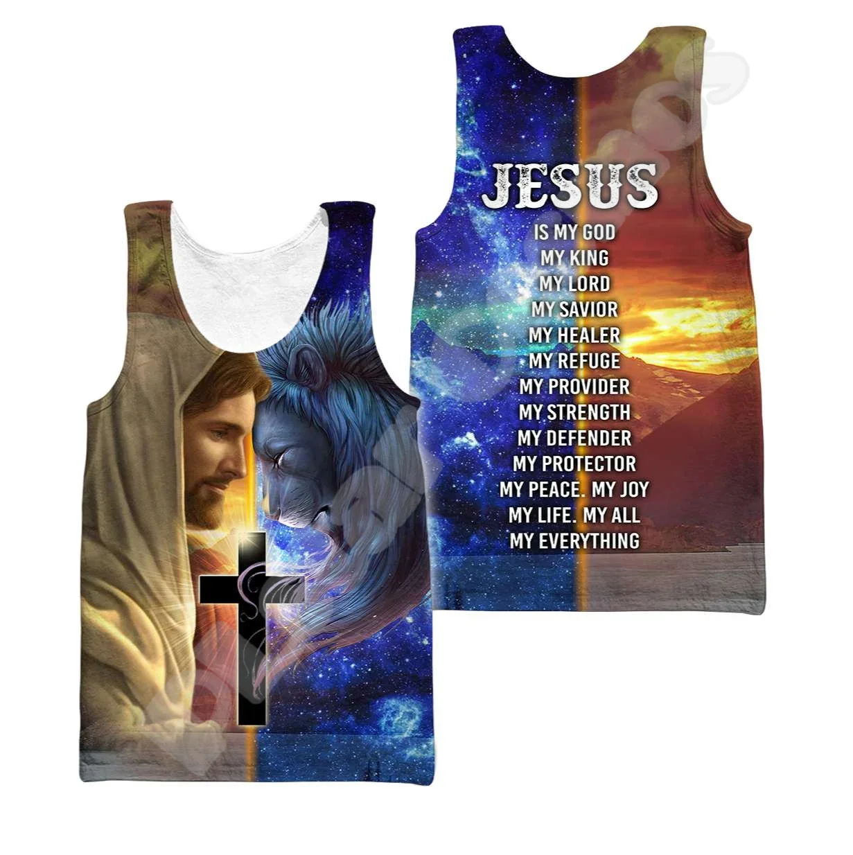 

Custom Name Christian Child Of God Savior Jesus Lion Retro Tatto 3DPrint Summer Harajuku Casual Funny Vest Sleeveless TankTop X2