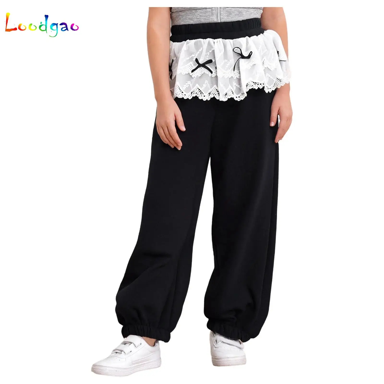 

Girls Bowknot Sports Pants Autumn Spring New Korean Version Lace Peplum Pants Loose Sweatpants Children Casual Clothes 3-14 Yrs