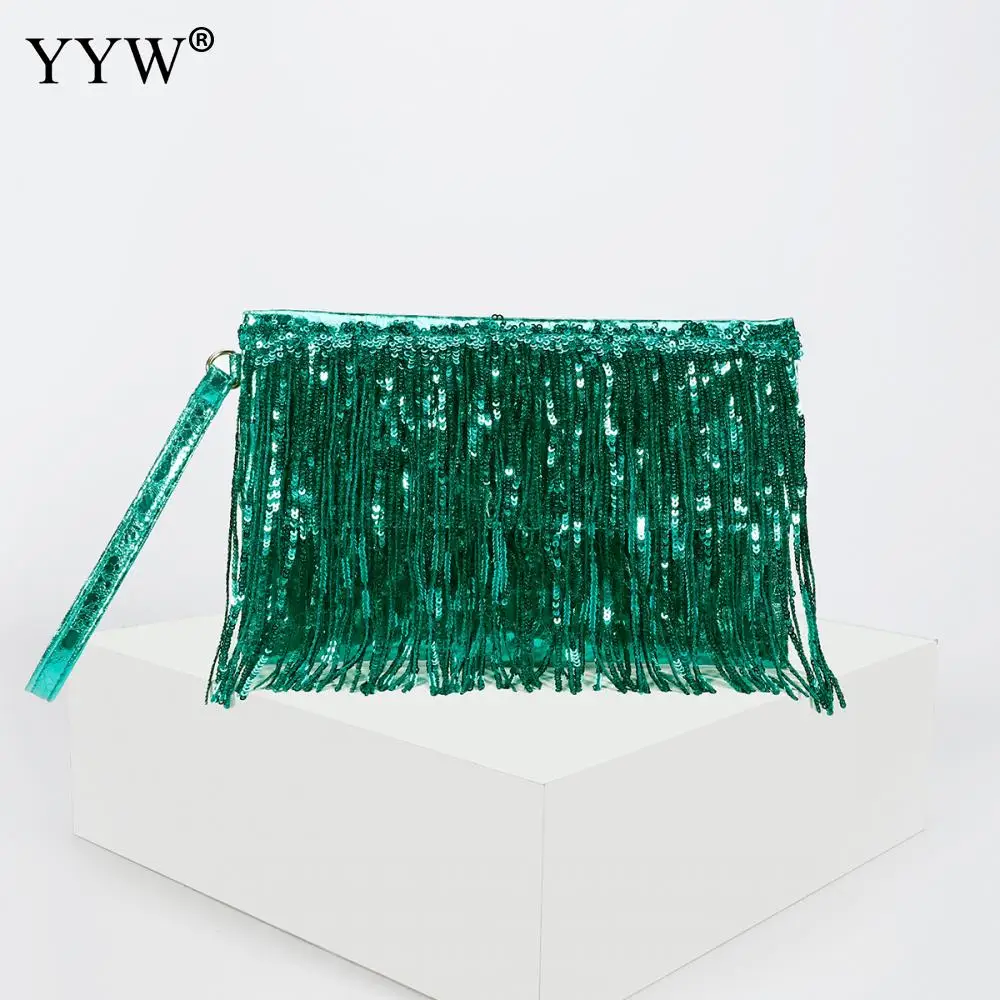 Design Luxury Handbags Silver Sequin Rhinestone Tassel Women Small Wallets Bags Chain Elegant Ladies Party Evening Clutch Purse