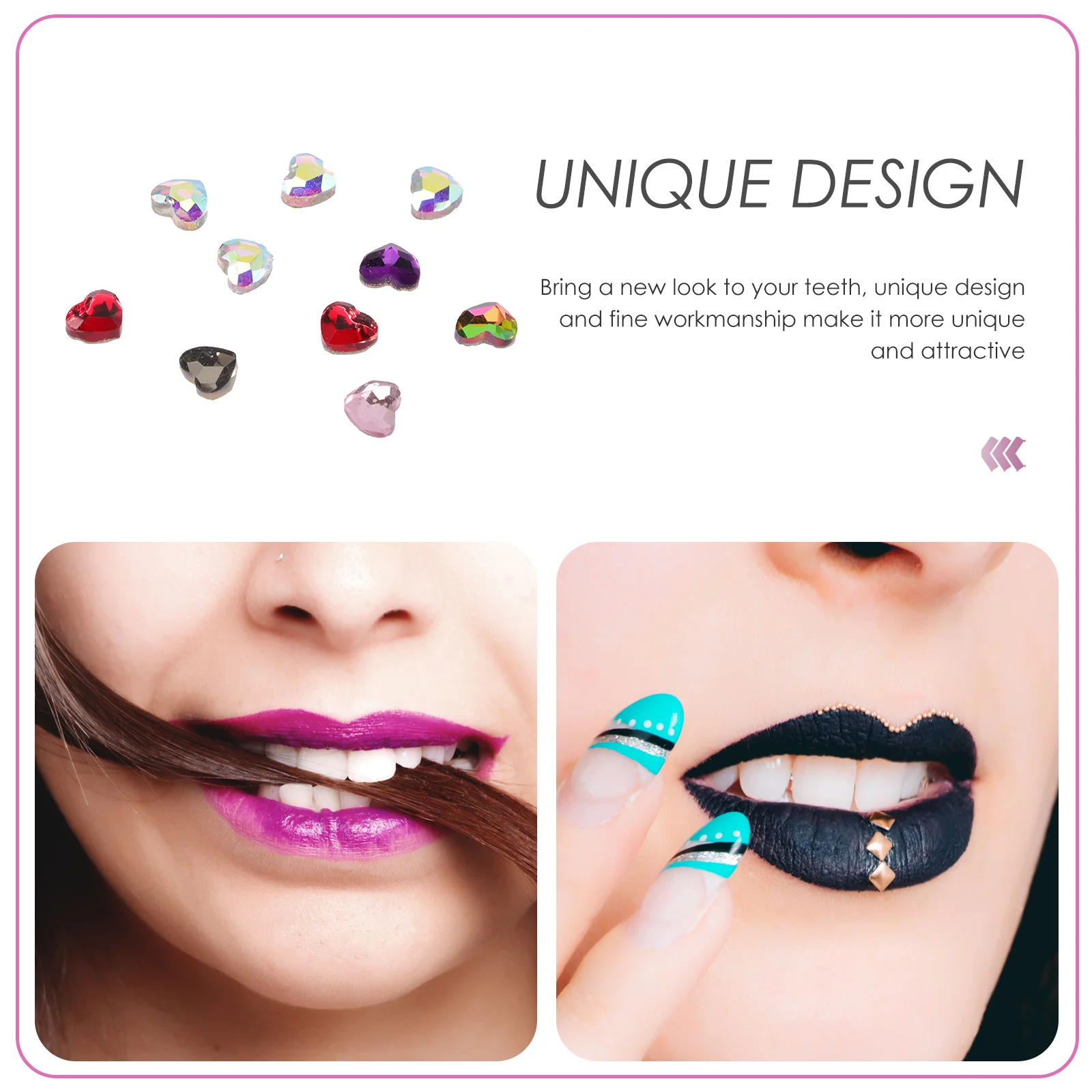 10 pçs coração cristal dente gemas decorativas dentes jóias para mulheres chá de panela boate festa de aniversário moda