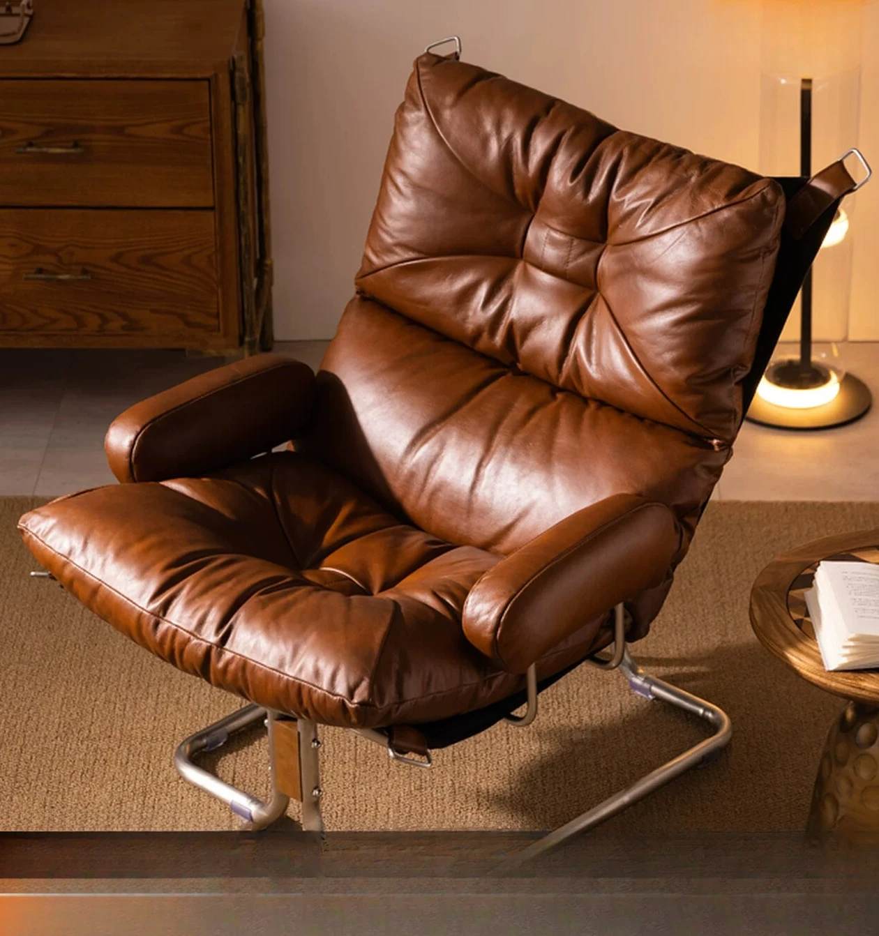 PYJ  used genuine leather single leisure chair / bedroom small sofa lazy sofa chair