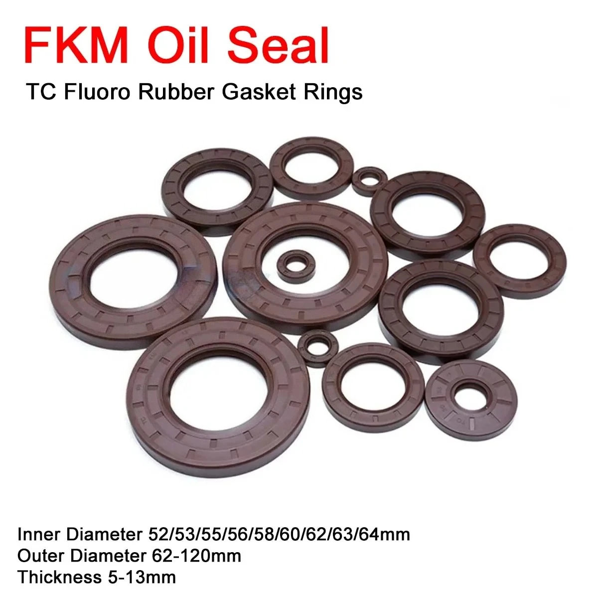 

FKM Framework Oil Seal ID 52/53/55/56/58/60/62/63/64mm OD 62-120mm TC Fluoro Rubber Gasket Rings Cover Double Lip with Spring
