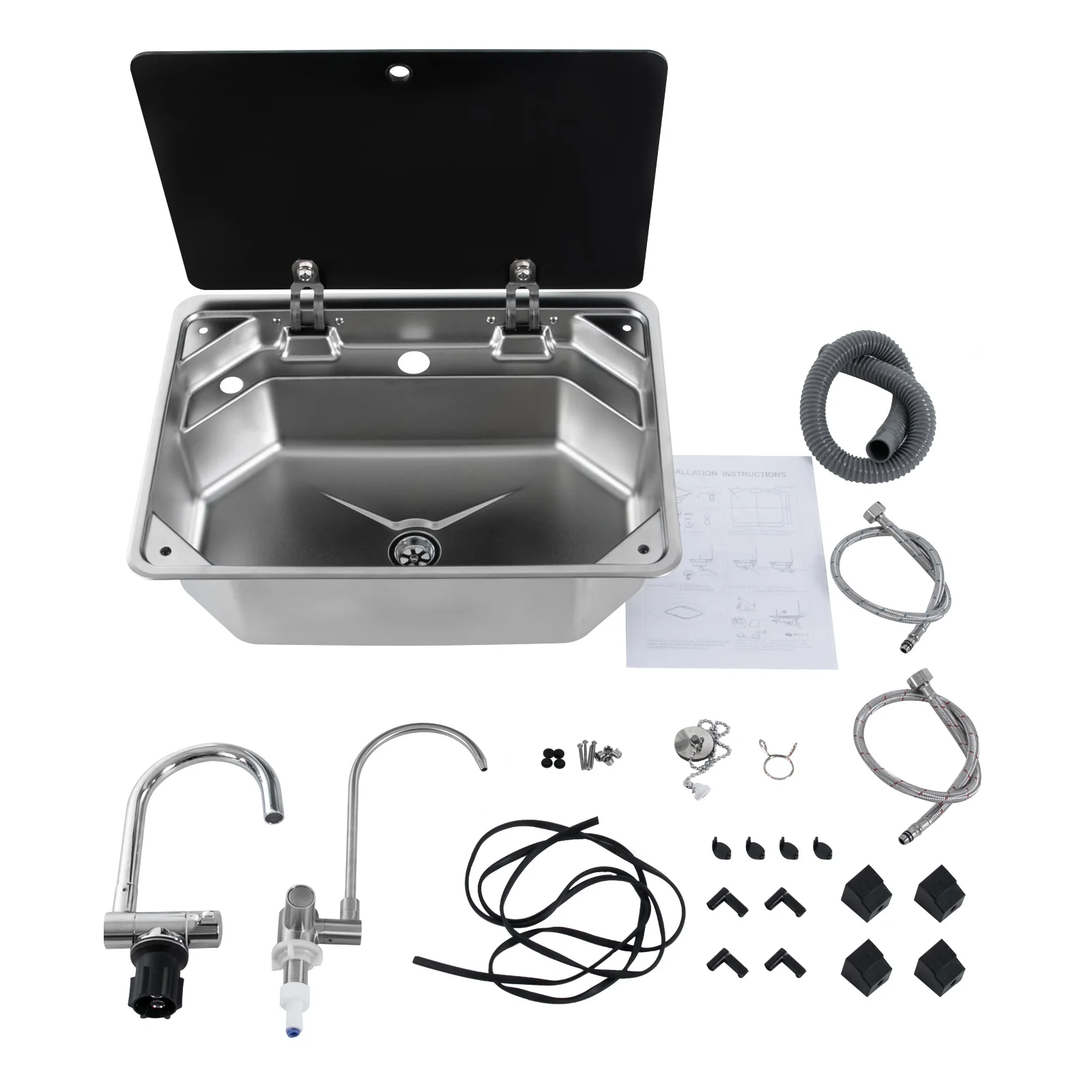 RV Kitchen Sink Stainless Steel Hand Wash Basin Sink for Yachts, Caravans, Horse-drawn Carriages, Camper Vans, Caravans, etc