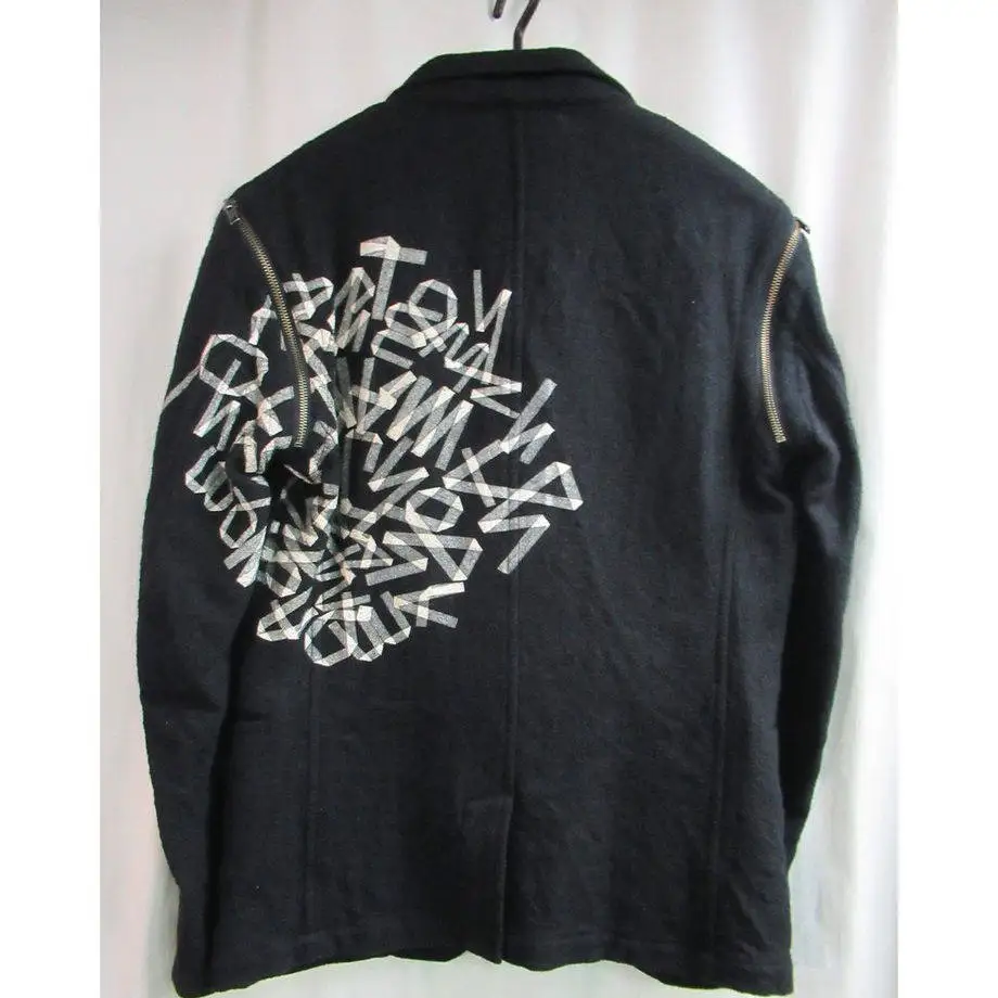 

TOP-YAMAMOTO ® Black Lettering Printed Suit - Loose-Fitting Zipper Coat for Men and Women - Trendy Top Coat