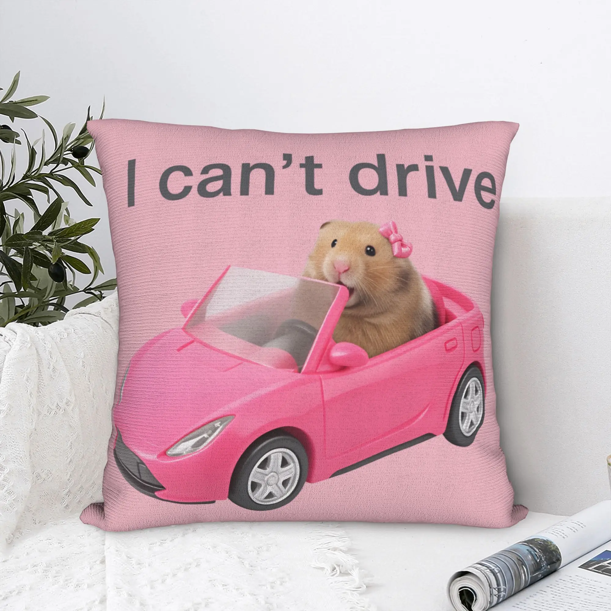 I Cant Drive Cyber Hamster Meme Square Pillowcases Polyester Room  Cushion Case Cute Decor Pillow Cover 40*40