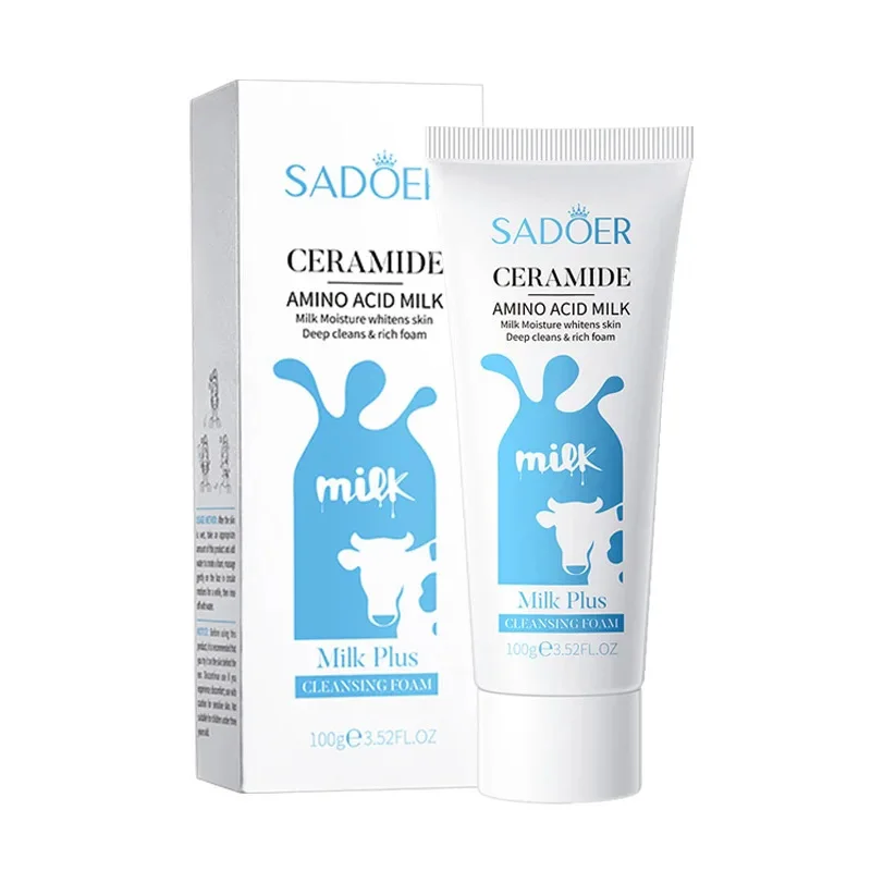 SADOER Milk Facial Cleanser Nourishing Moisturizing Skin Brightening Face Wash Foam Face Cleanser Facial Skin Care for Beauty