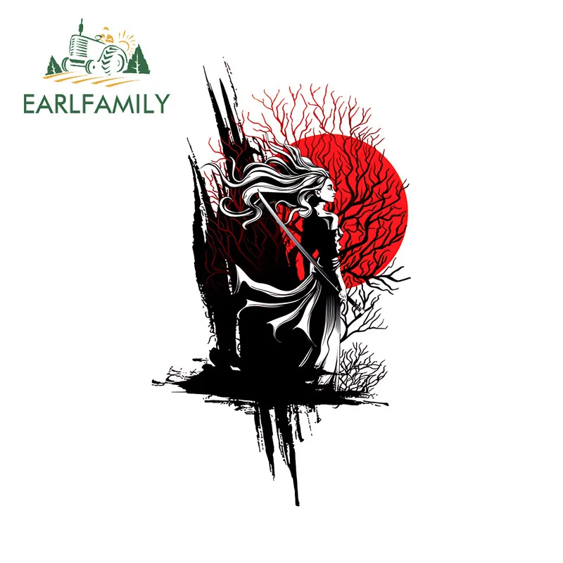 EARLFAMILY Samurai mit roter Sonne, Autoaufkleber, wasserfest, kratzfest, Vinyl-Aufkleber, geeignet für Motorrad, Gepäck, Stoßstange, Kofferraum