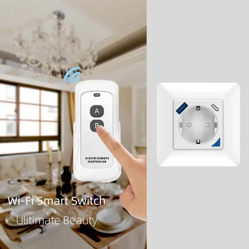 App Smart Remote Control EU Standard Power 16A Smart Wifi Inwall Socket Plug With USB Fast Charging