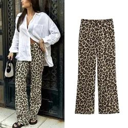 HXAO Elegant Leopard Pants 2025 Women's Spring Vintage Printed Long Trousers Ladies Fashion Casual Office Wide Leg Y2K Pants