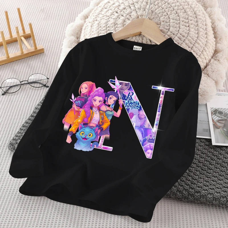 KPop شيطان الصيادين ربيع الخريف تي شيرت للأطفال فتاة طويلة الأكمام تي شيرت الأطفال الكرتون لطيف المحملة أنيمي مطبوعة بلايز الملابس #1