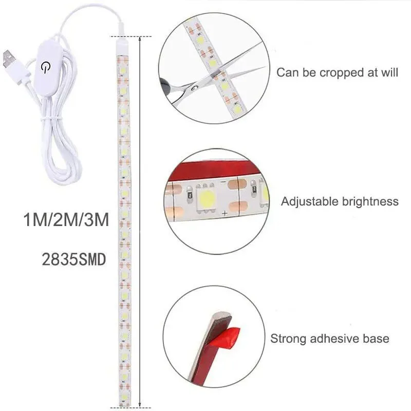 2835 Taśma LED z czujnikiem dotykowym 5 V USB Elastyczne światła LED Podświetlenie taśmy wstążkowej do oświetlenia maszyn do szycia w szafce pokojowej