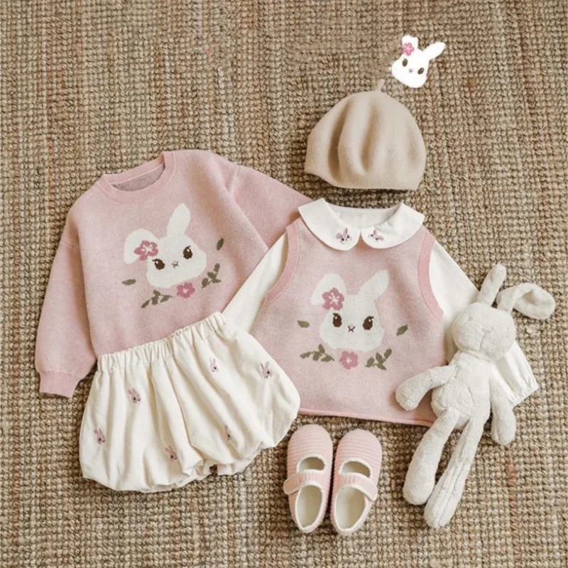 Baby Boy Girl Boy Rabbit Sweater Vest Infant Toddler Child Knitted Waistcoat Spring Autumn Easter Baby Clothes 1-10Y