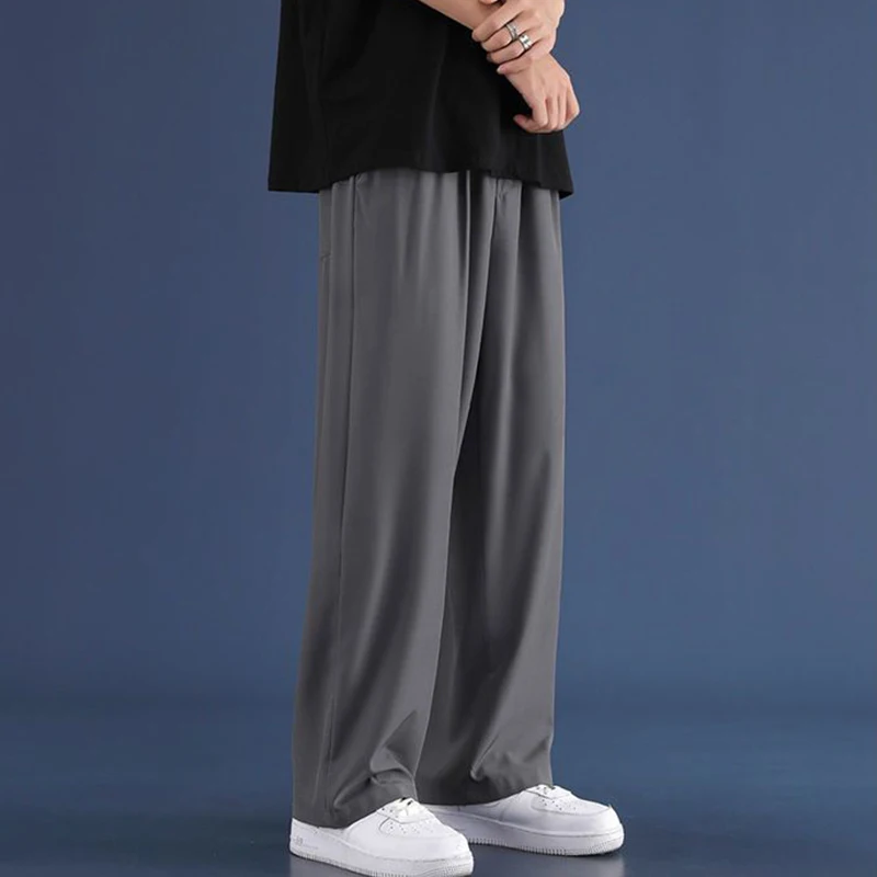 Pantaloni sportivi da uomo in seta di ghiaccio con coulisse streetwear pantaloni da jogging Harajuku stile Y2k sport palestra pantaloni larghi larghi larghi 8XL