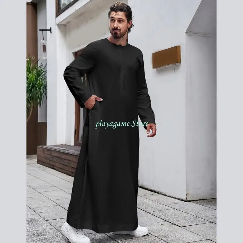 Y88A ملابس رجالي للحفلات الراقصة ثوب طويل مريح وقابل للتنفس من القماش الناعم لحفلات الزفاف وصلاة العيد مناسبة احترافية