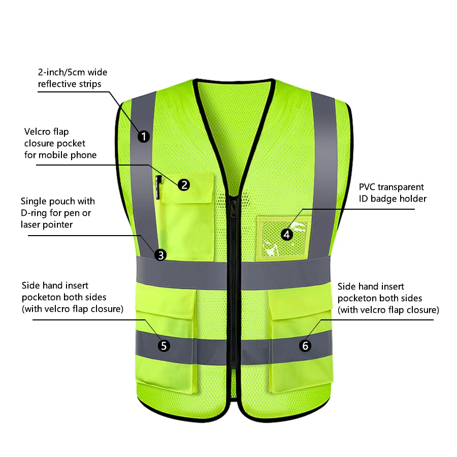 Adjustable Reflective Security Outdoor Vests High Visibility Reflective Safety Vest Traffic Night For Running Cycling Sports