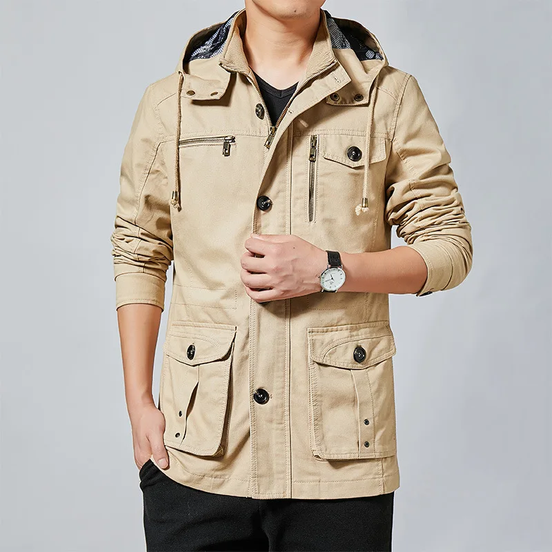 Pure Cotton Cotton Jacket Men New Autumn And Winter Trend Casual Loose Medium And Long Trench Coat Top